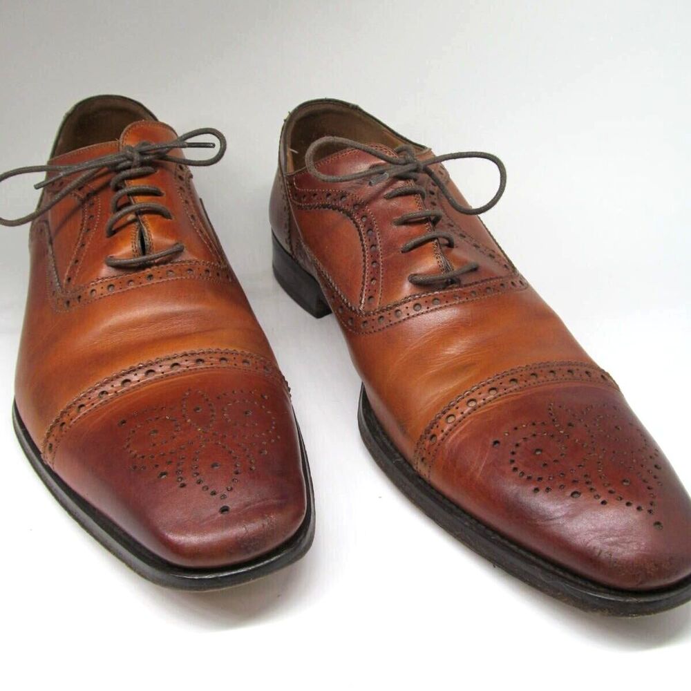 Magnanni Mens Brown Leather Brogue Cap Toe Lace Up Oxfords Size US 13 M